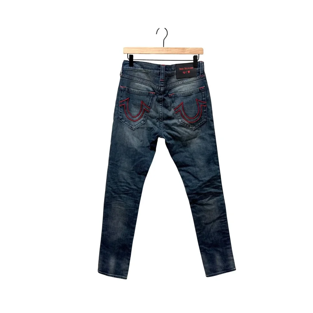 True Religion Manchester United Distressed Slim Moto Jeans‎ Dark Wash Mens 30